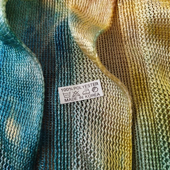 Scarf Ruffle Knit Ombre Blue Tan Yellow Fringe Lightweight Made in Korea Y2K - Picture 7 of 7